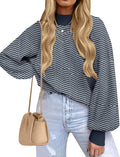 ZESICA Women's Turtleneck Striped Ribbed Knit Sweater - Loose Fit