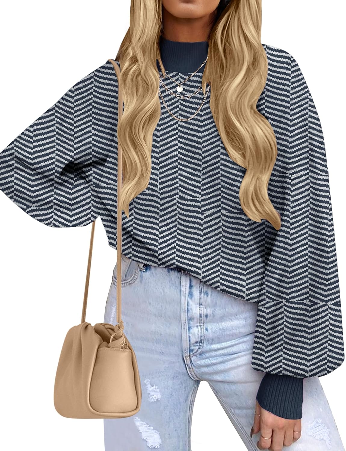 Stylish Turtleneck Long Sleeve Striped Sweater for Women