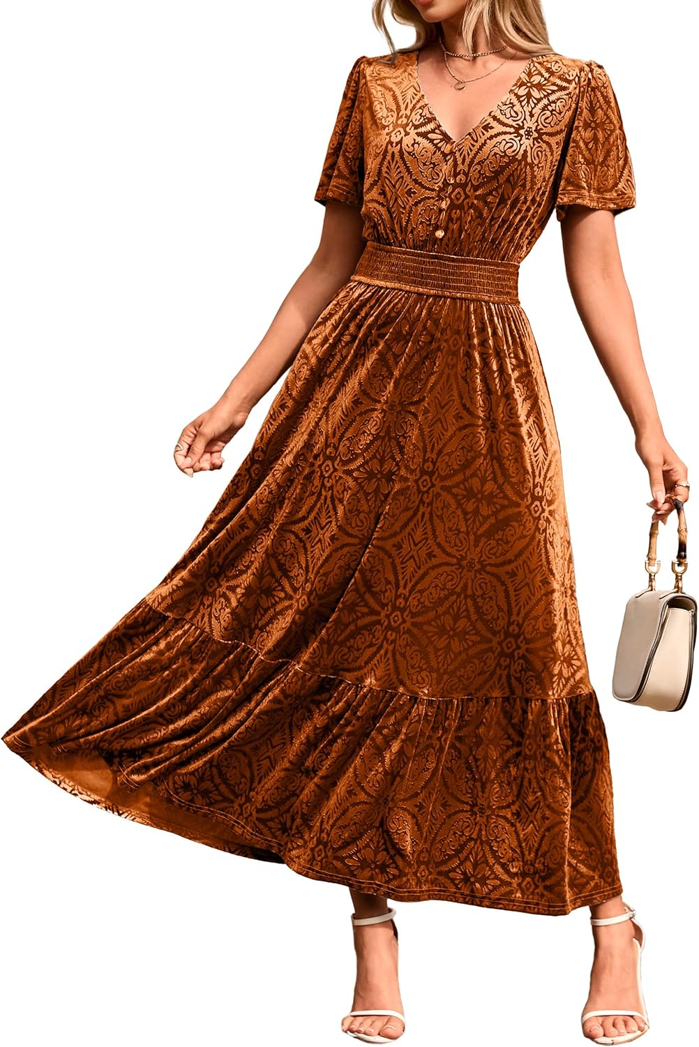Simplee Womens Fall Velvet Dress for Weddings and Parties