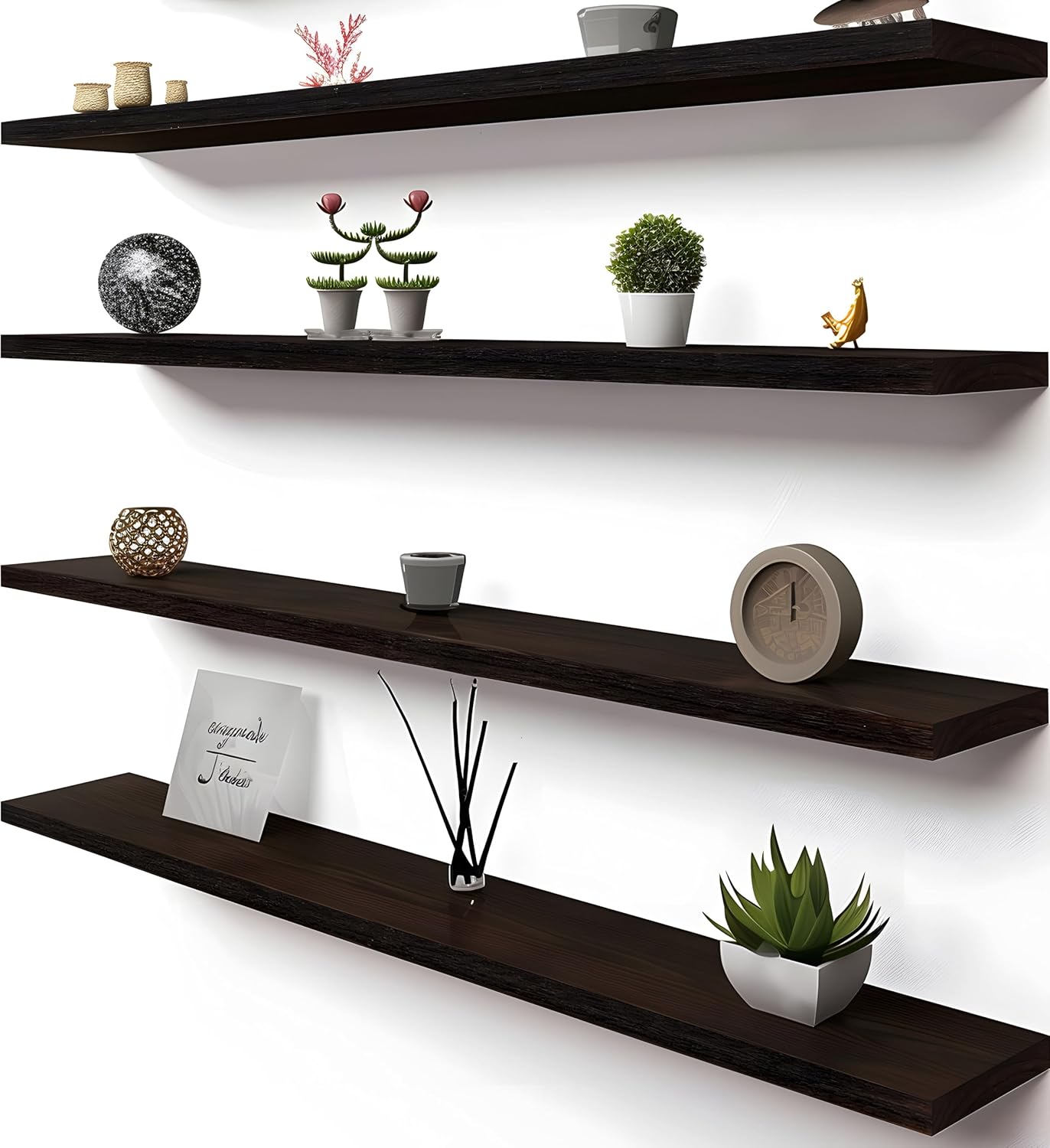 48 Inch Brown Wood Floating Shelves for Rustic Home Decor