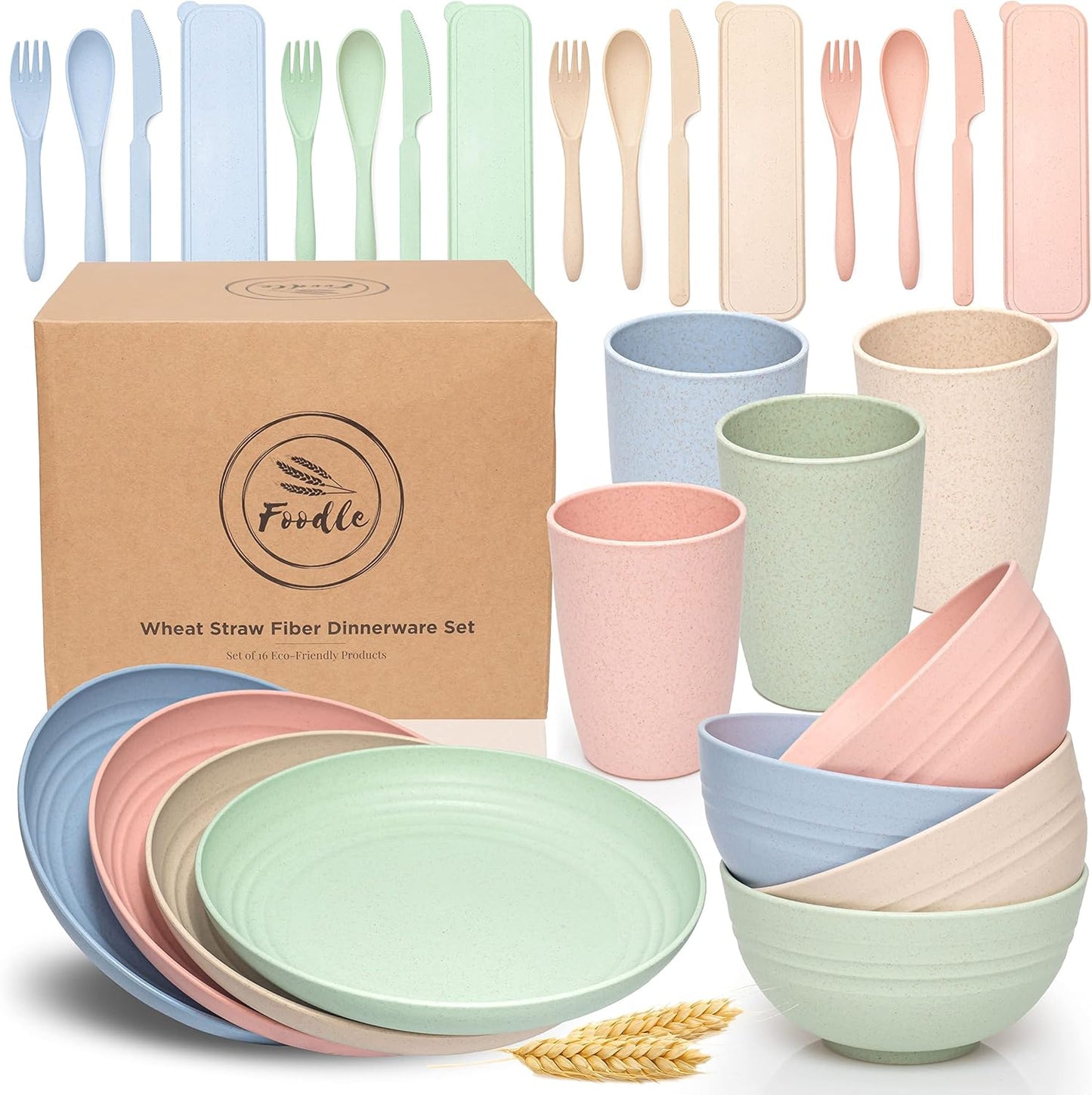FOODLE Wheat Straw Dinnerware Set - Safe, Durable & Lightweight