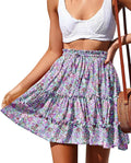NASHALYLY Boho Floral Print Mini Skirt - Flowy High Waist Style