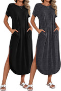 Women's Short Sleeve Maxi Dress - Loose Summer Beach Shirt Dress