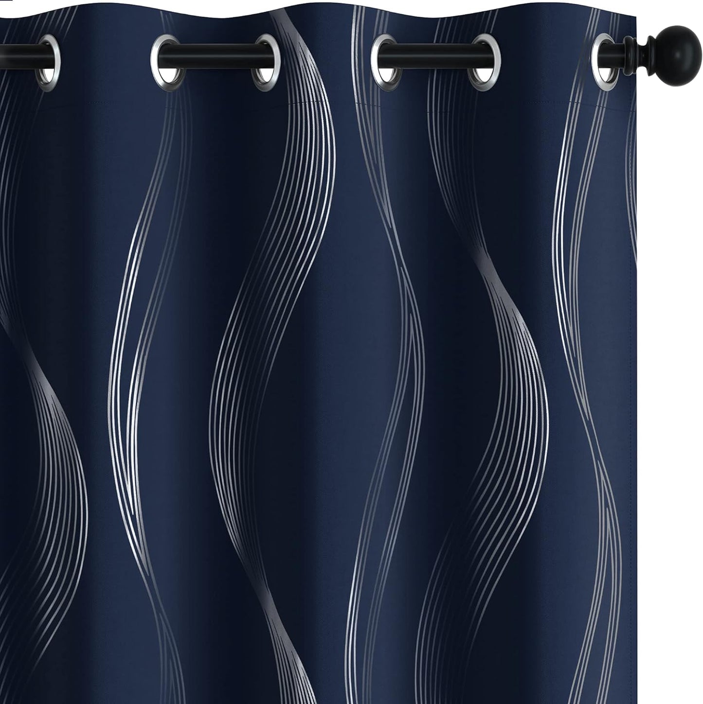Deconovo Navy Blue Blackout Curtains 52x84 - Stylish Wave Pattern
