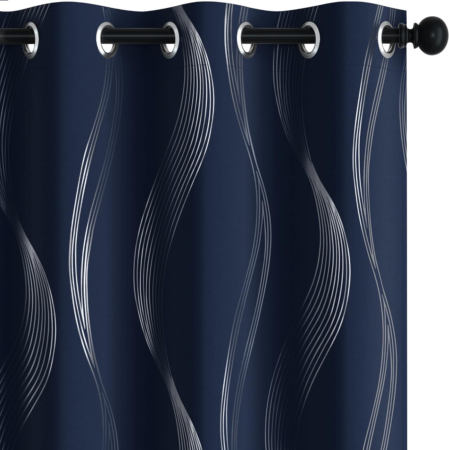 Deconovo Navy Blue Blackout Curtains 52x84 - Stylish Wave Pattern