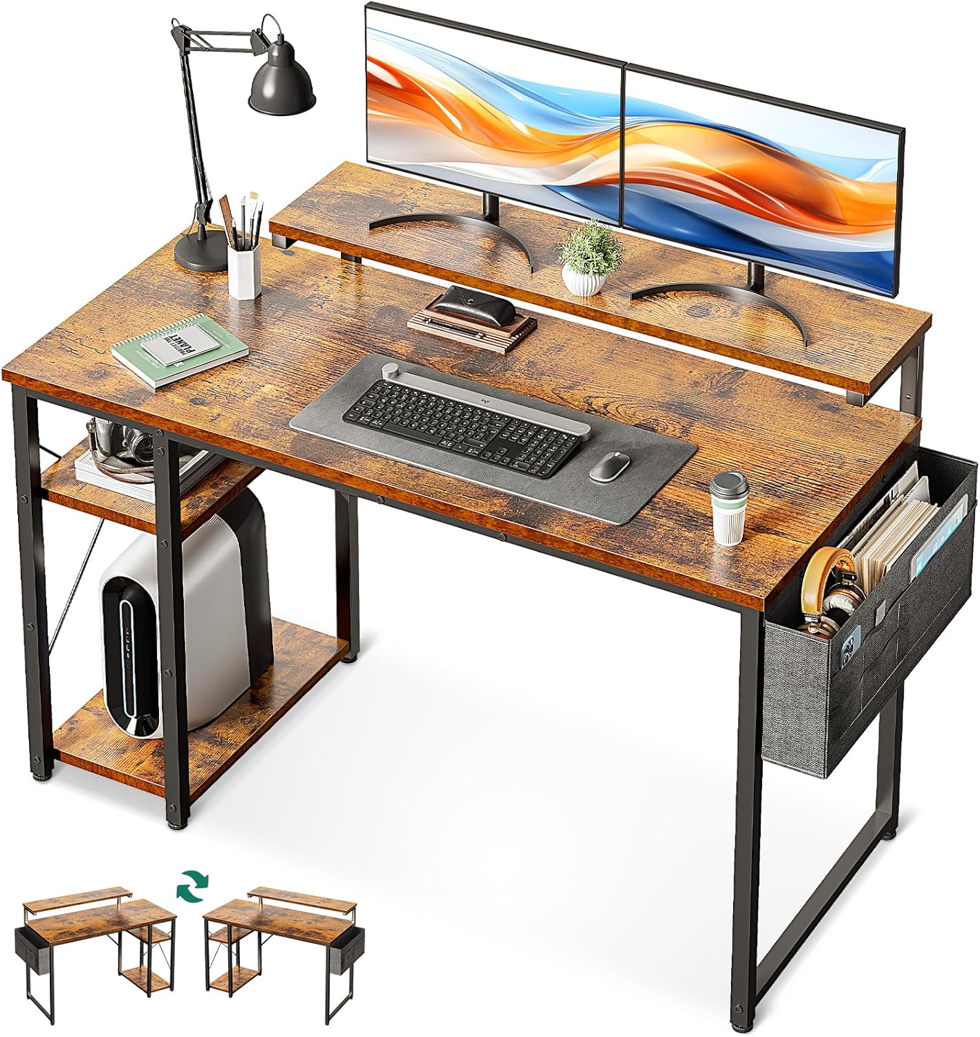 Adjustable Monitor Stand Desk for Home Office - Rustic Brown