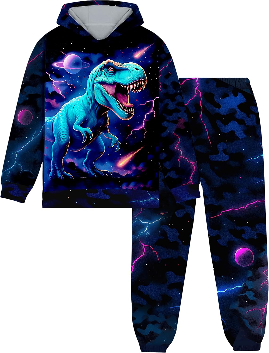 Boy Clothes Long Sleeve Hoodie Sweatshirt with Dinosaur Print