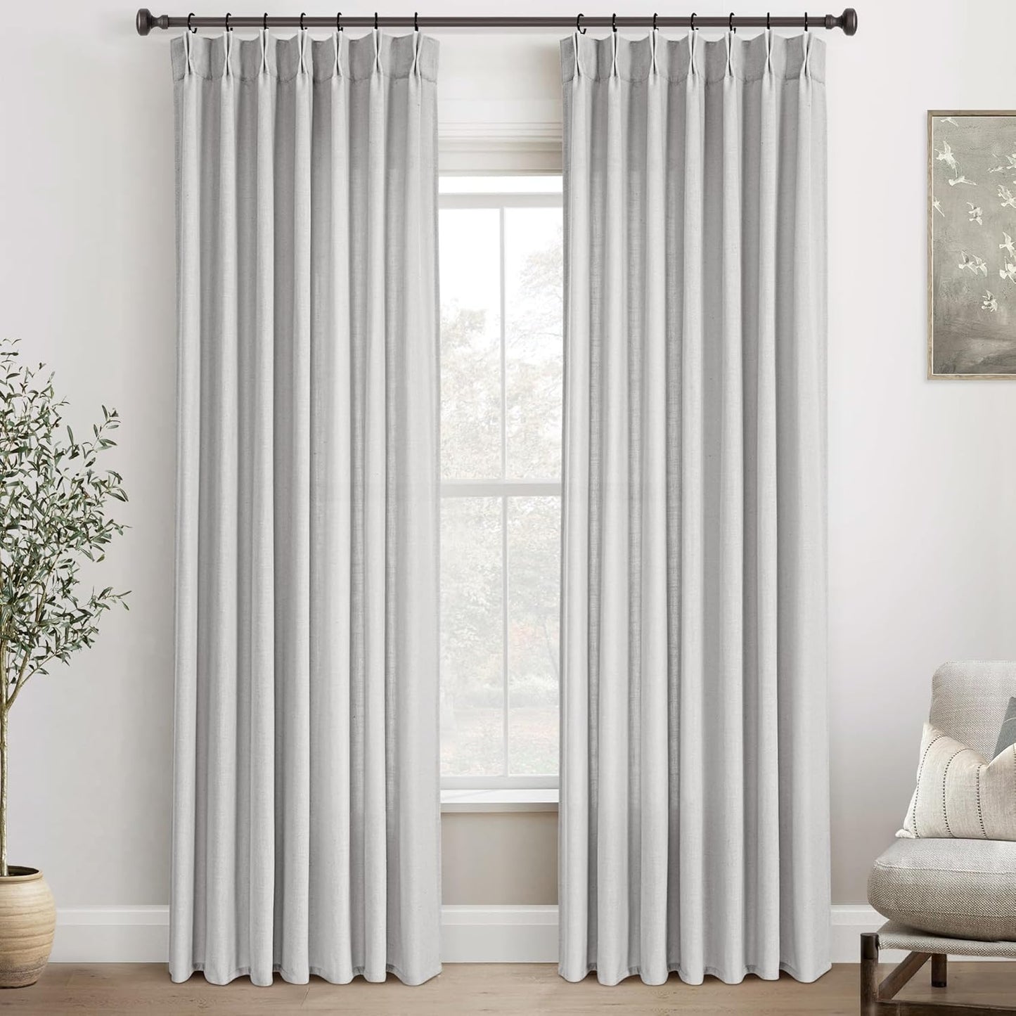 Grey Pinch Pleated Linen Curtains for Living Room and Bedroom