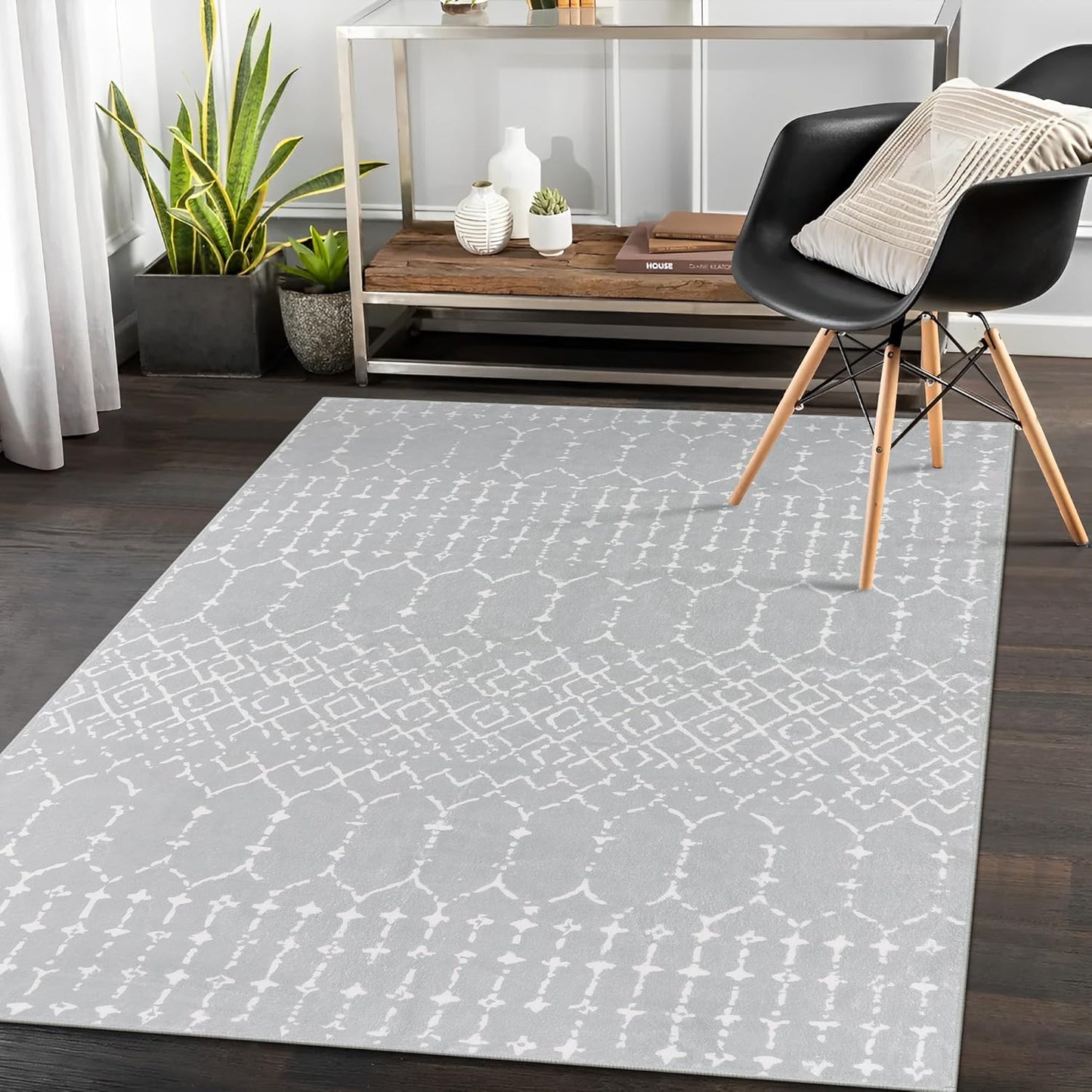 Lahome Moroccan Washable Living Room Area Rug - Soft Grey 3x5