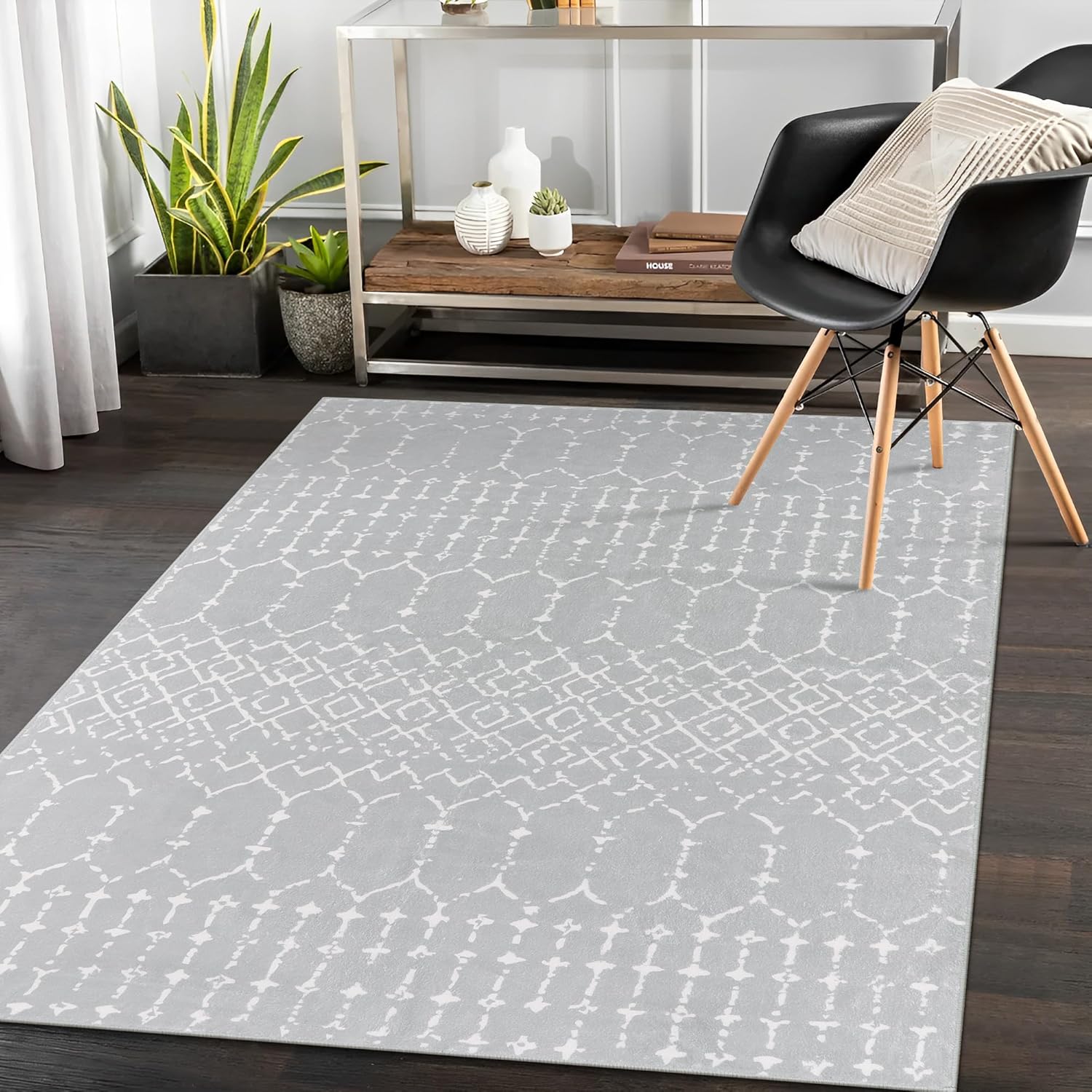 Lahome Moroccan Washable Living Room Area Rug - Soft Grey 3x5