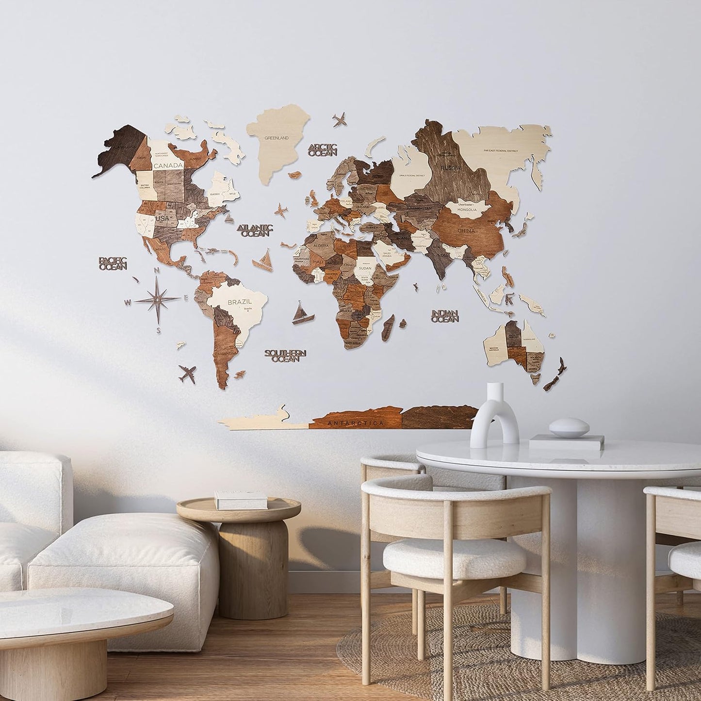 3D Wooden World Map Wall Art for Home and Office Decor