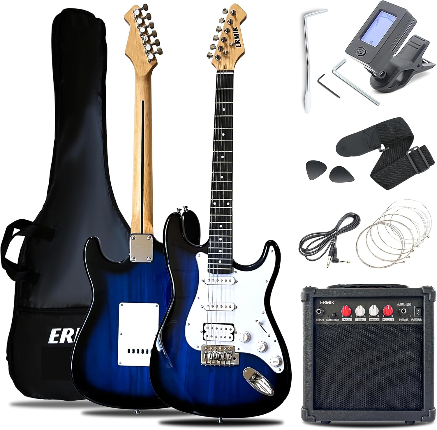 Complete Electric Guitar Kit | HSS Pickups | Beginner Gift | Blue