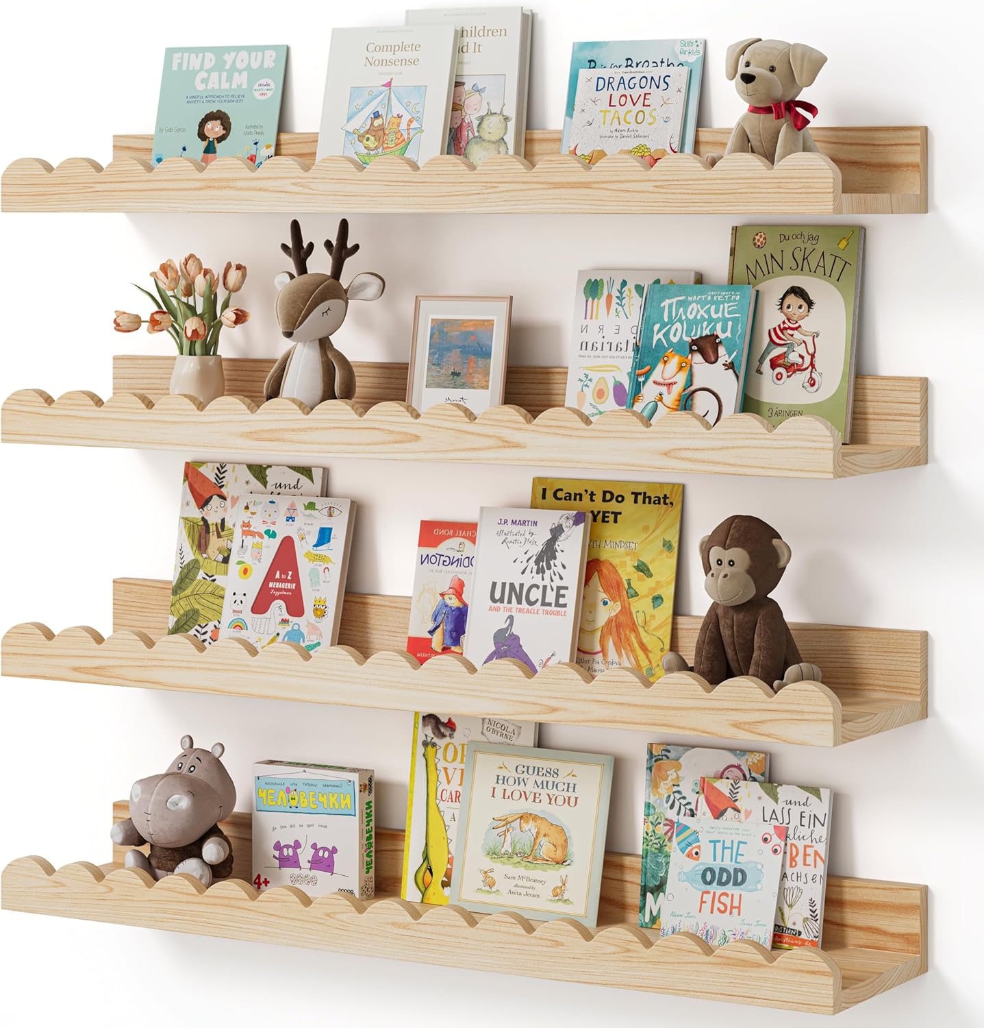 Shario Nursery Book Shelves: Stylish 4-Pack Floating Shelves