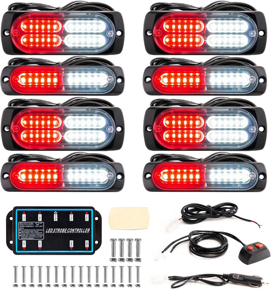 BooYu 8-pcs LED Emergency Strobe Lights for Vehicles and Trucks