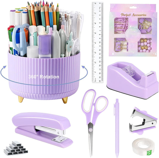 Purple Desk Organizer Set with 360Pen Holder - Dimonluce