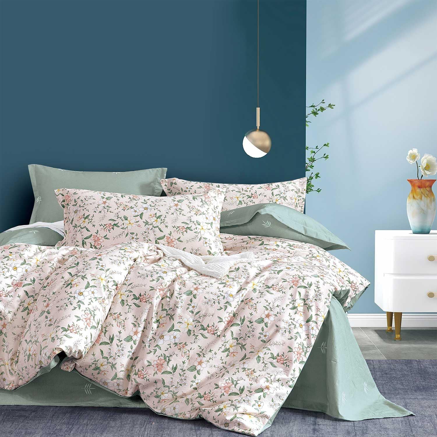 Faded Blush Floral Cotton Comforter Queen Size - 3PC Set