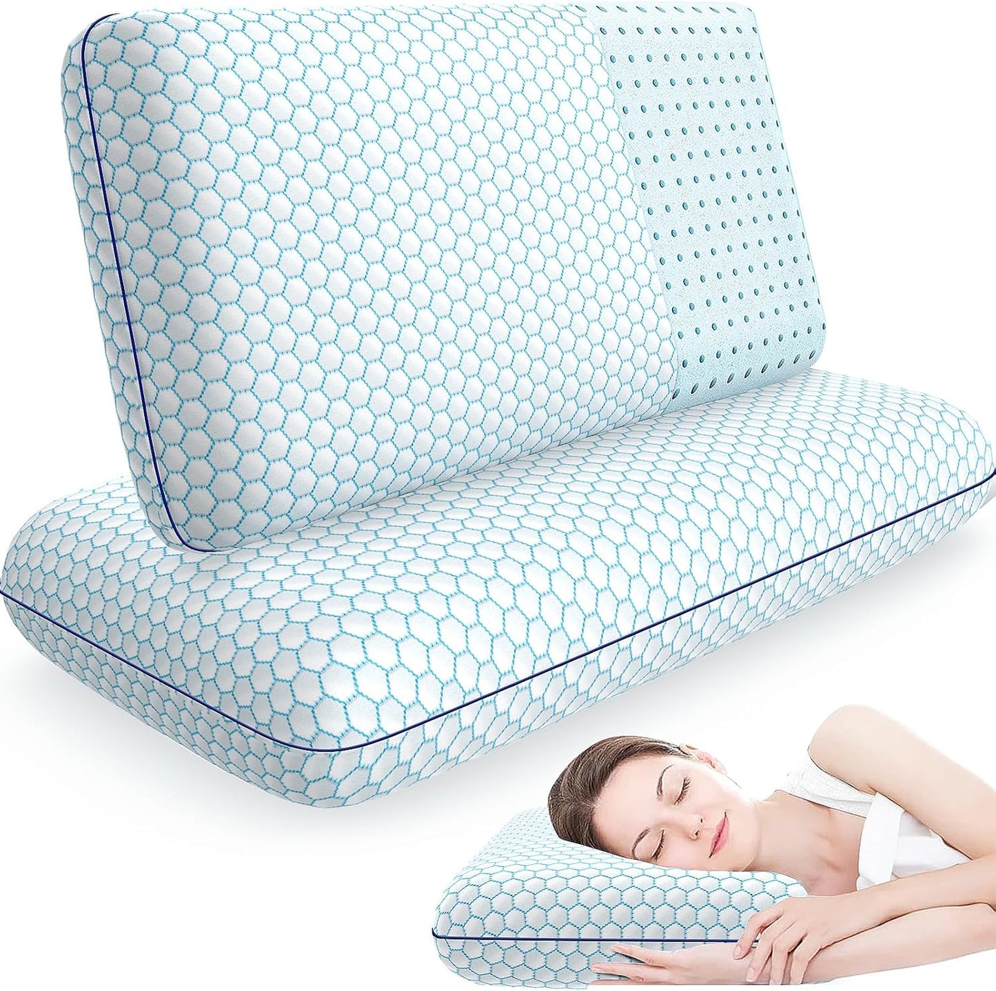 CushyOasis Memory Foam Pillows for All Sleepers, Set of 2