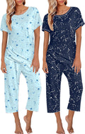 Ekouaer 2 Pack Womens Pajamas Short Sleeve Tops and Capri Pants