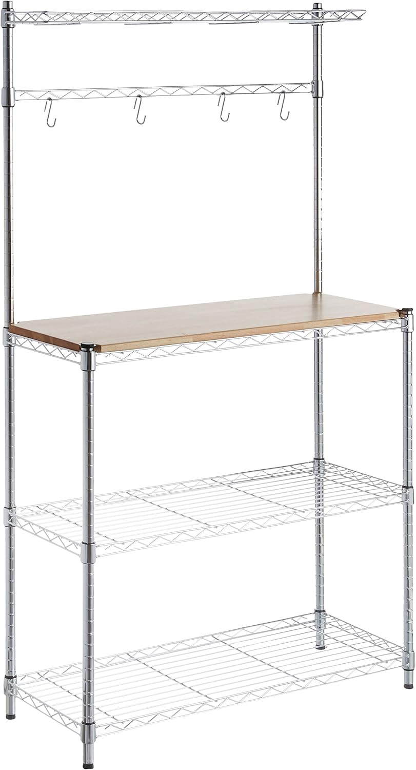 Heavy Duty Kitchen Bakers Rack with Storage and Adjustable Shelves