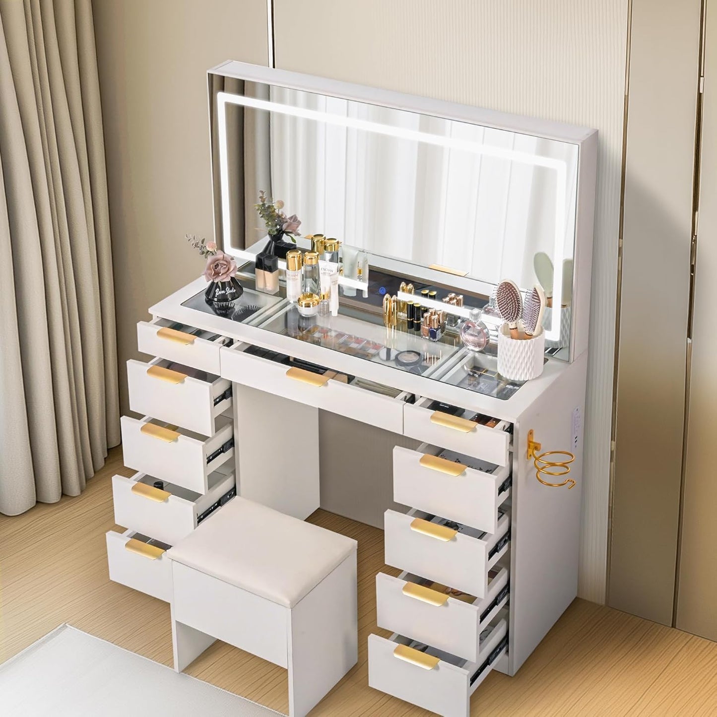 Pamapic Luxury Vanity Set: Upgraded Lighting, 11 Drawers