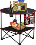 Folding Camping Table with 4 Cup Holders and Storage - Large Top