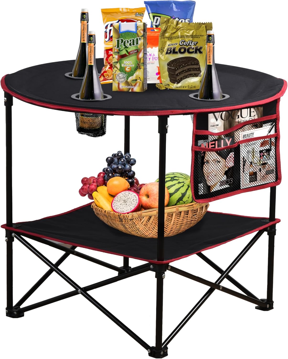 LEADALLWAY Camping Table with Cup Holders for Outdoor Fun