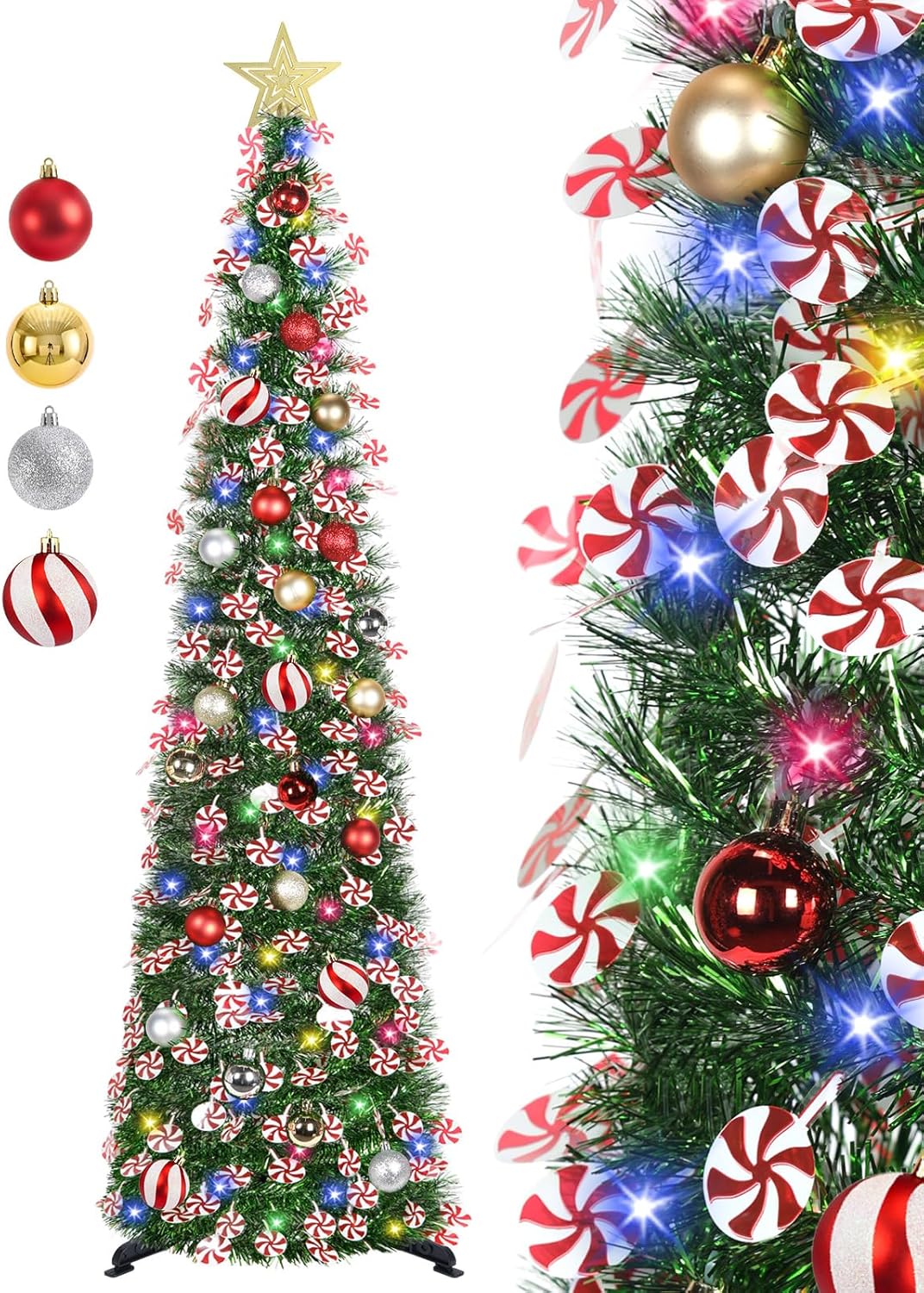 5 FT Pop Up Christmas Tree with Timer Lights and Decorations