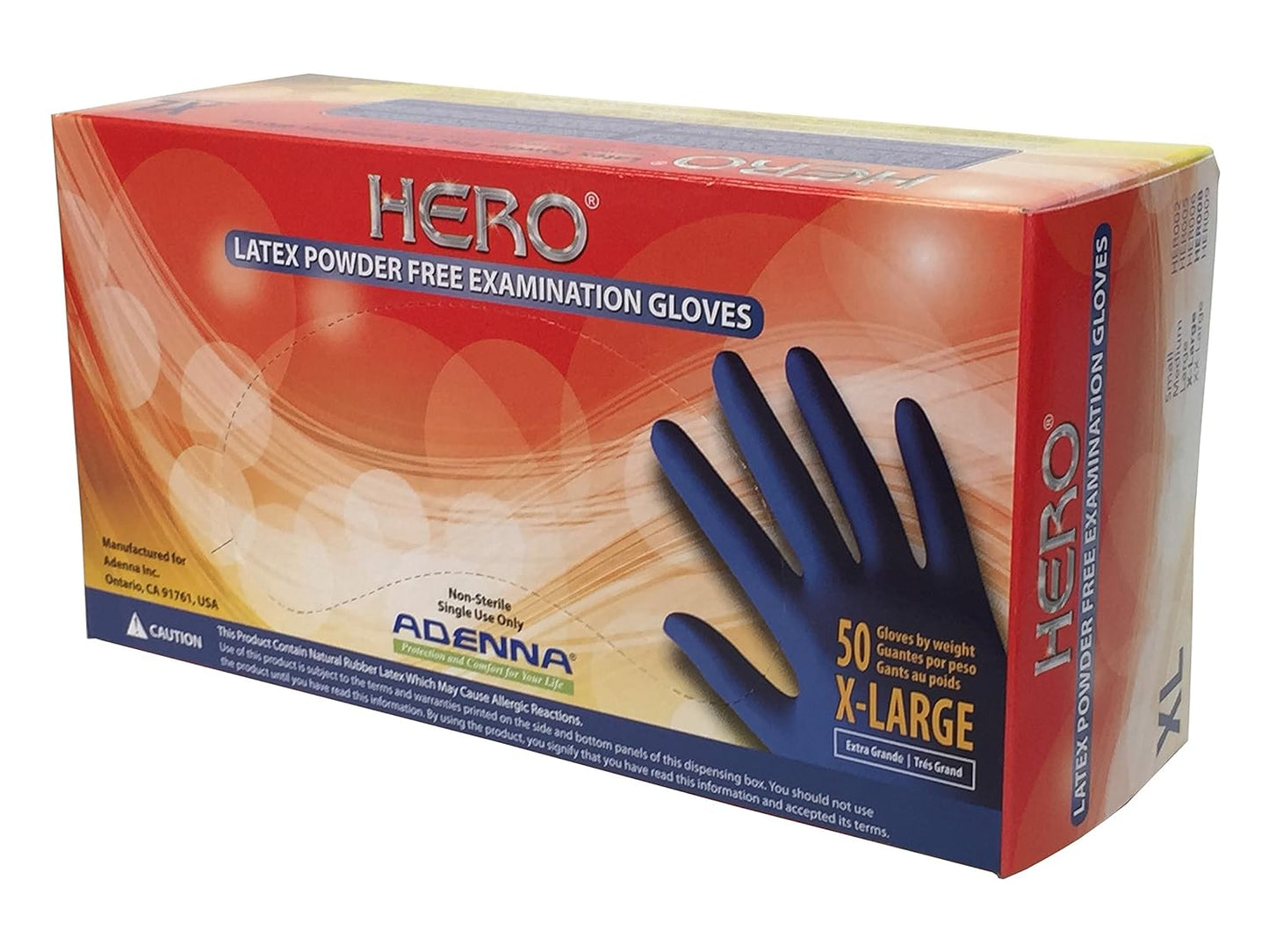 Adenna Hero 14 mil Latex Gloves, Medical Grade, X-Large, Box of 50