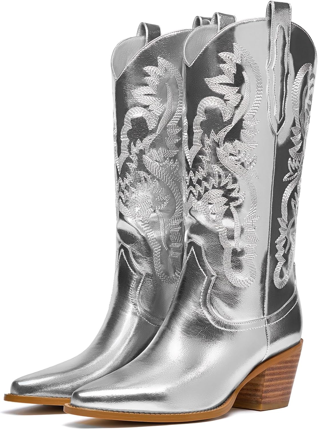 GOSERCE Cowboy Boots for Women - Sparkly Mid Calf Fashion Boots