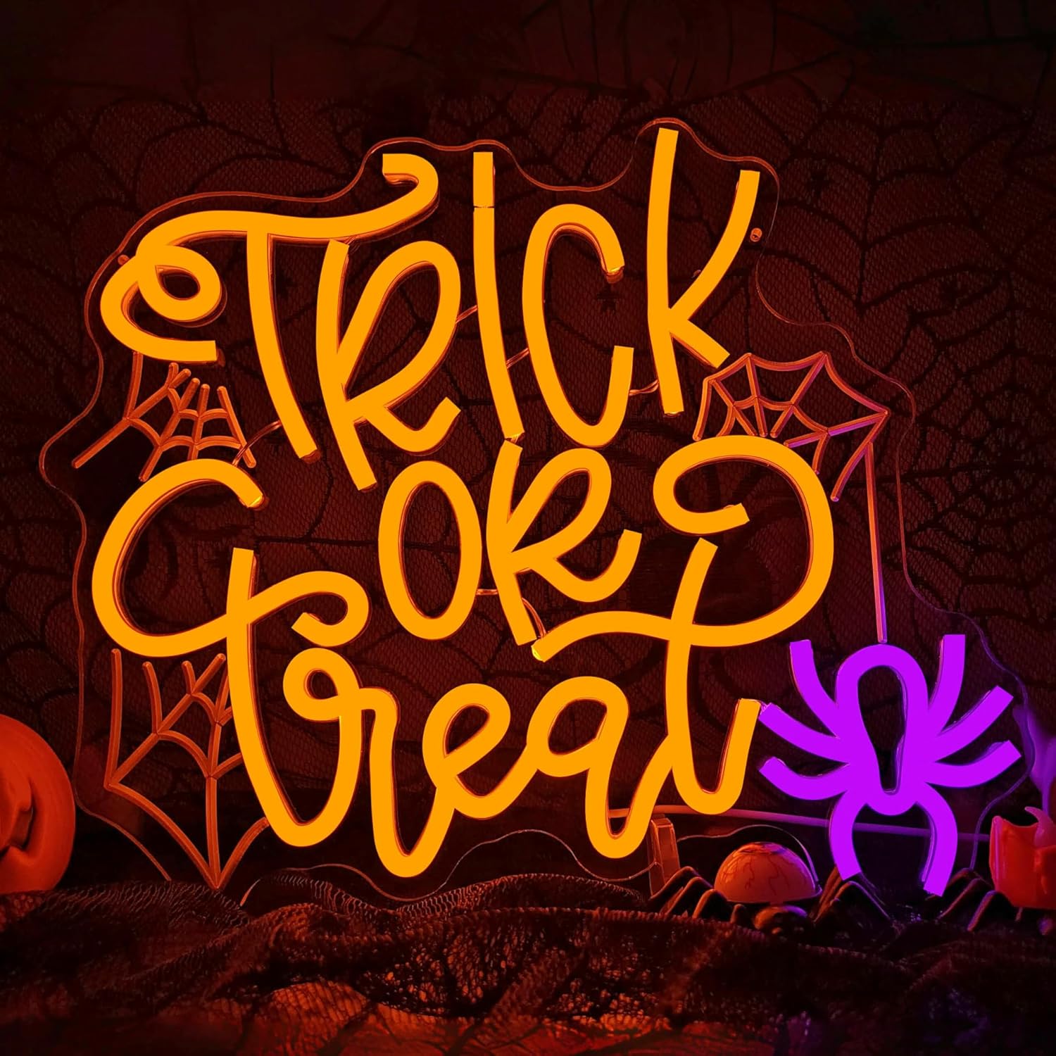 Halloween Neon Sign for Wall Decor - Trick or Treat Light Up Sign