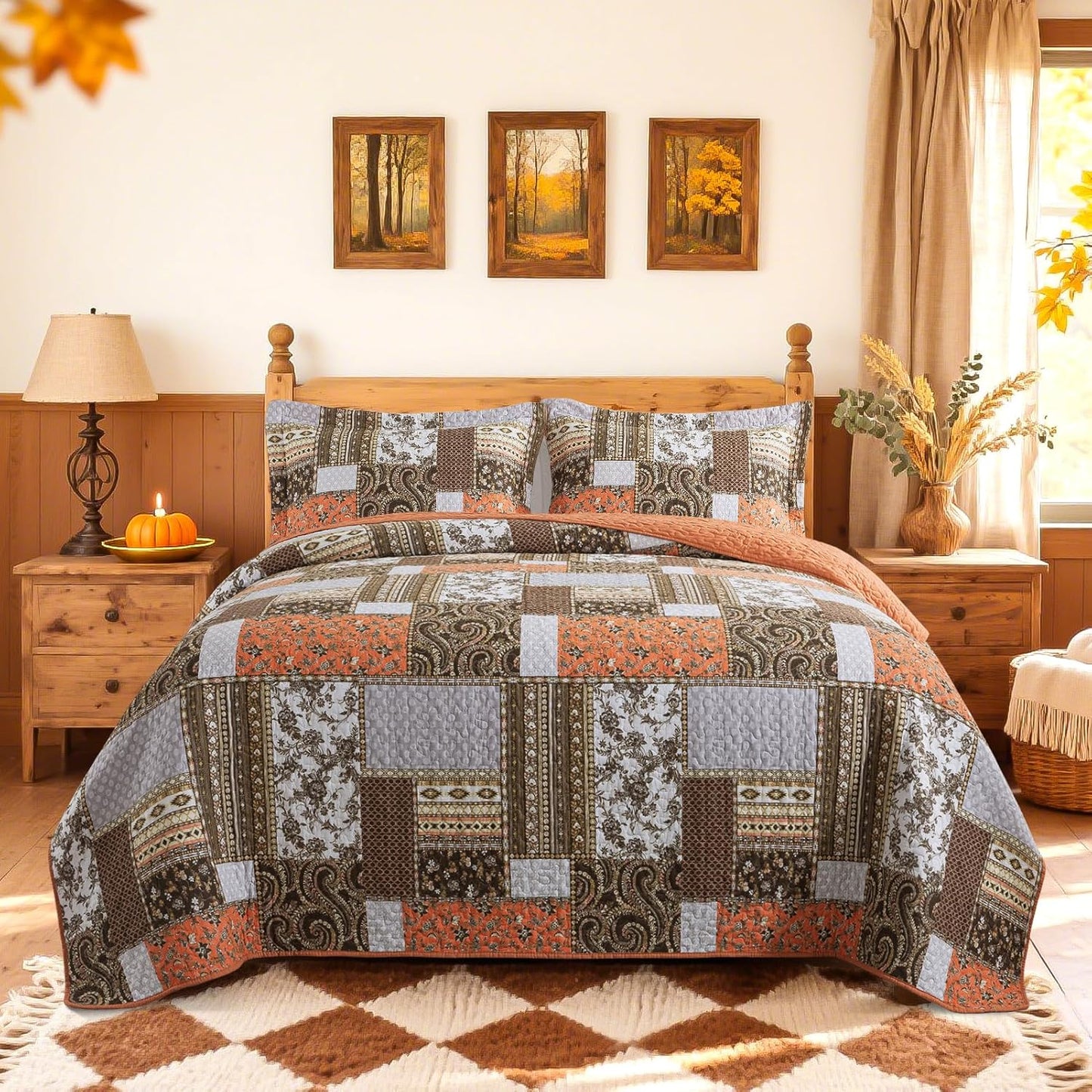 BEDIFANY Cotton California King Quilt Set for Farmhouse Style