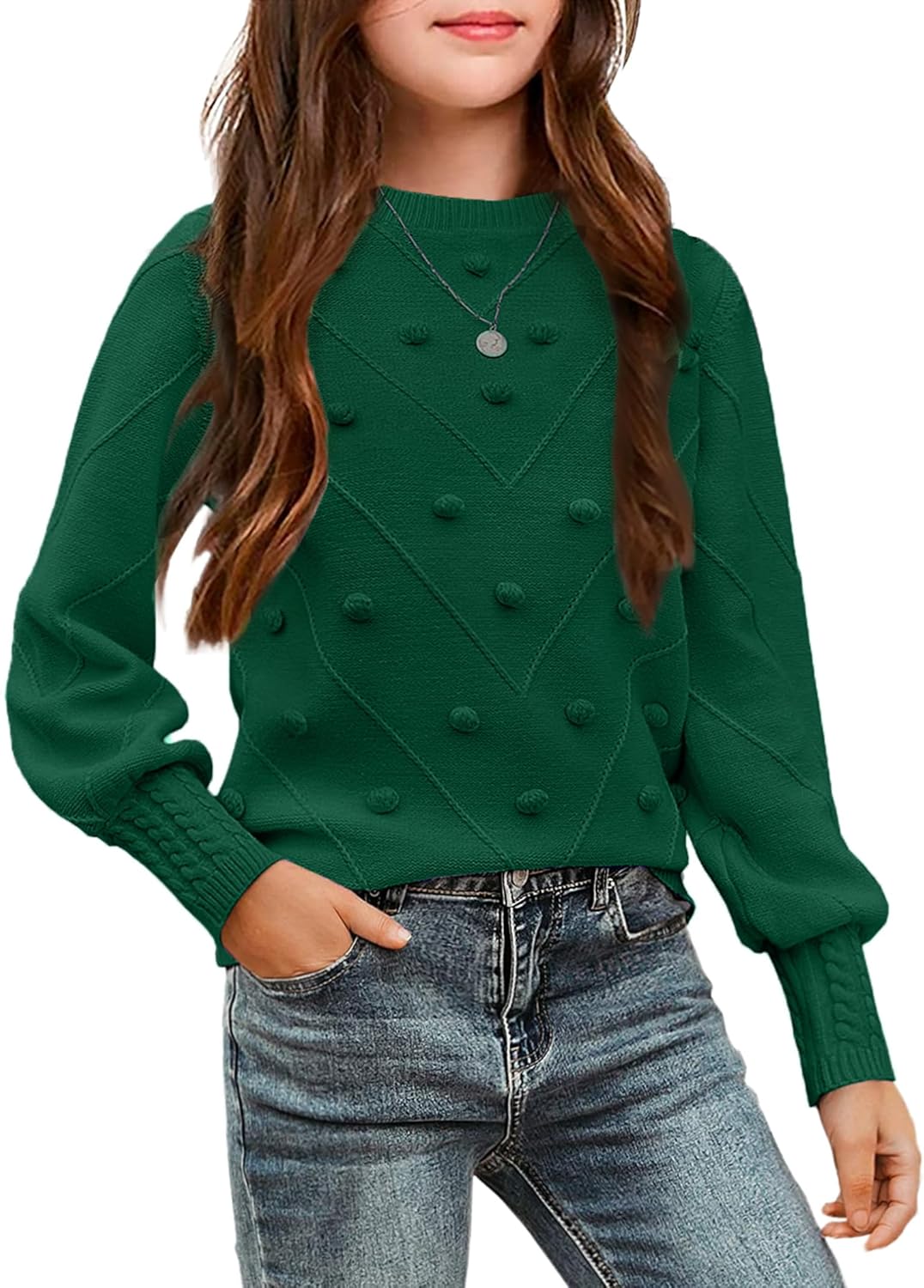 Arshiner Kid Girls Crew Neck Lantern Sleeve Sweater Jumper