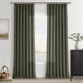 Dark Olive Linen Curtains 90 in Pinch Pleat Drapes - Refined Texture