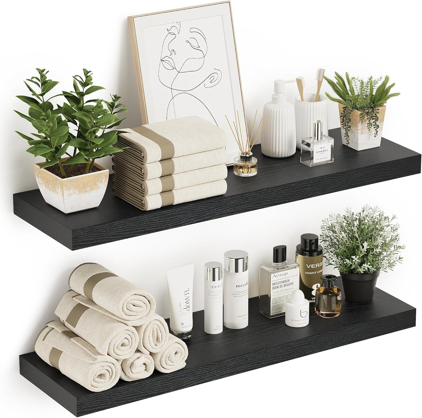 Black Floating Shelves for Wall - Stylish 10 inch Deep Storage