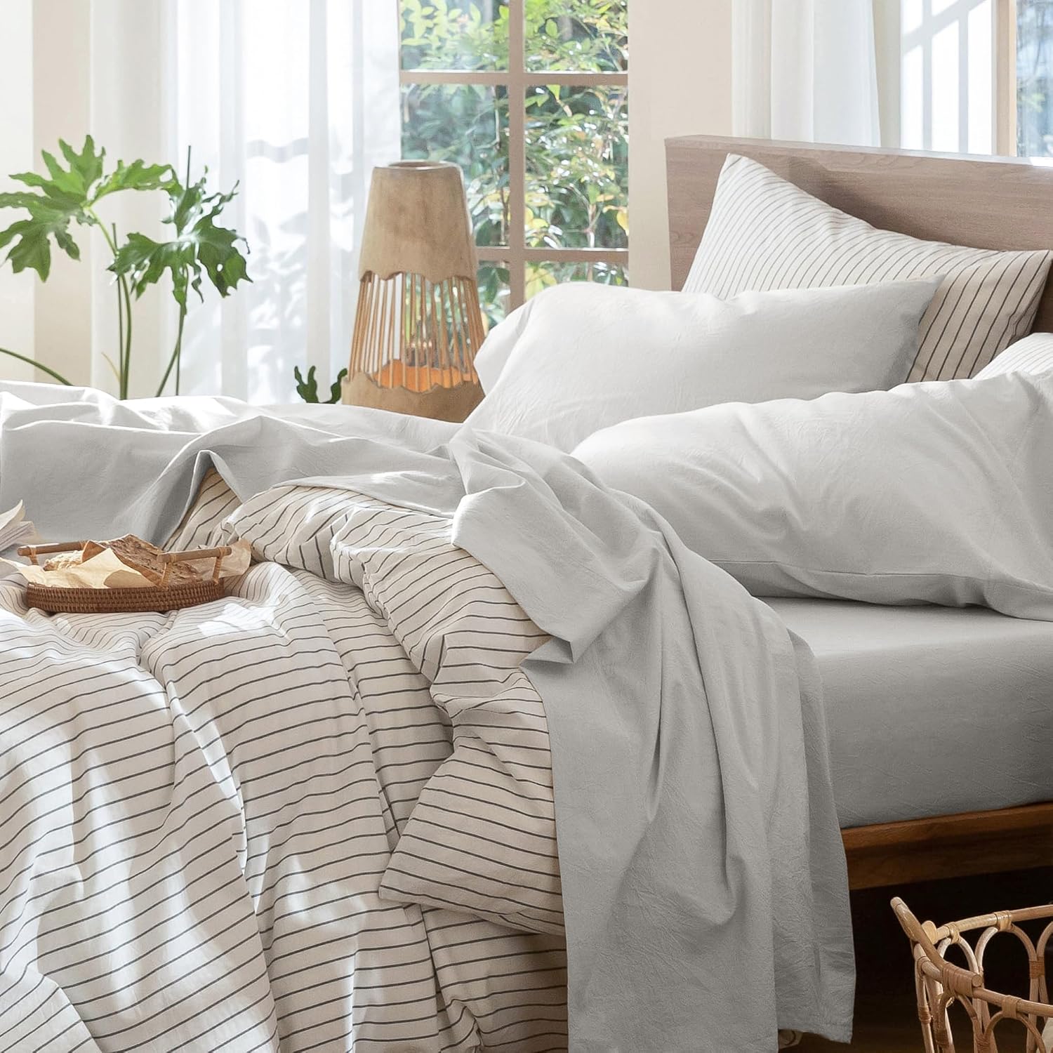MooMee Bedding Sheet Set 100% Washed Cotton for Ultimate Comfort