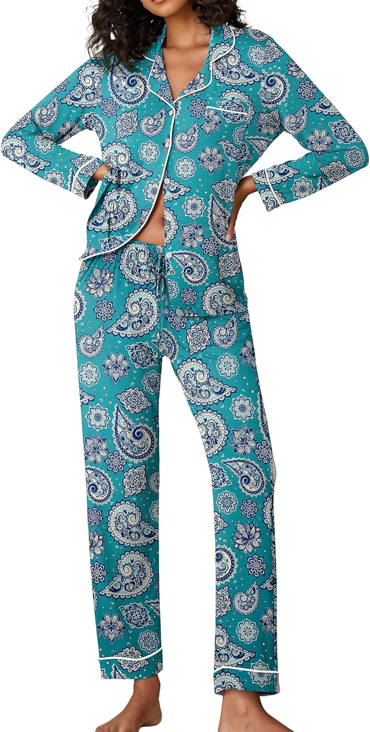 Ekouaer Pajamas Women's Long Sleeve Sleepwear Soft Loungewear