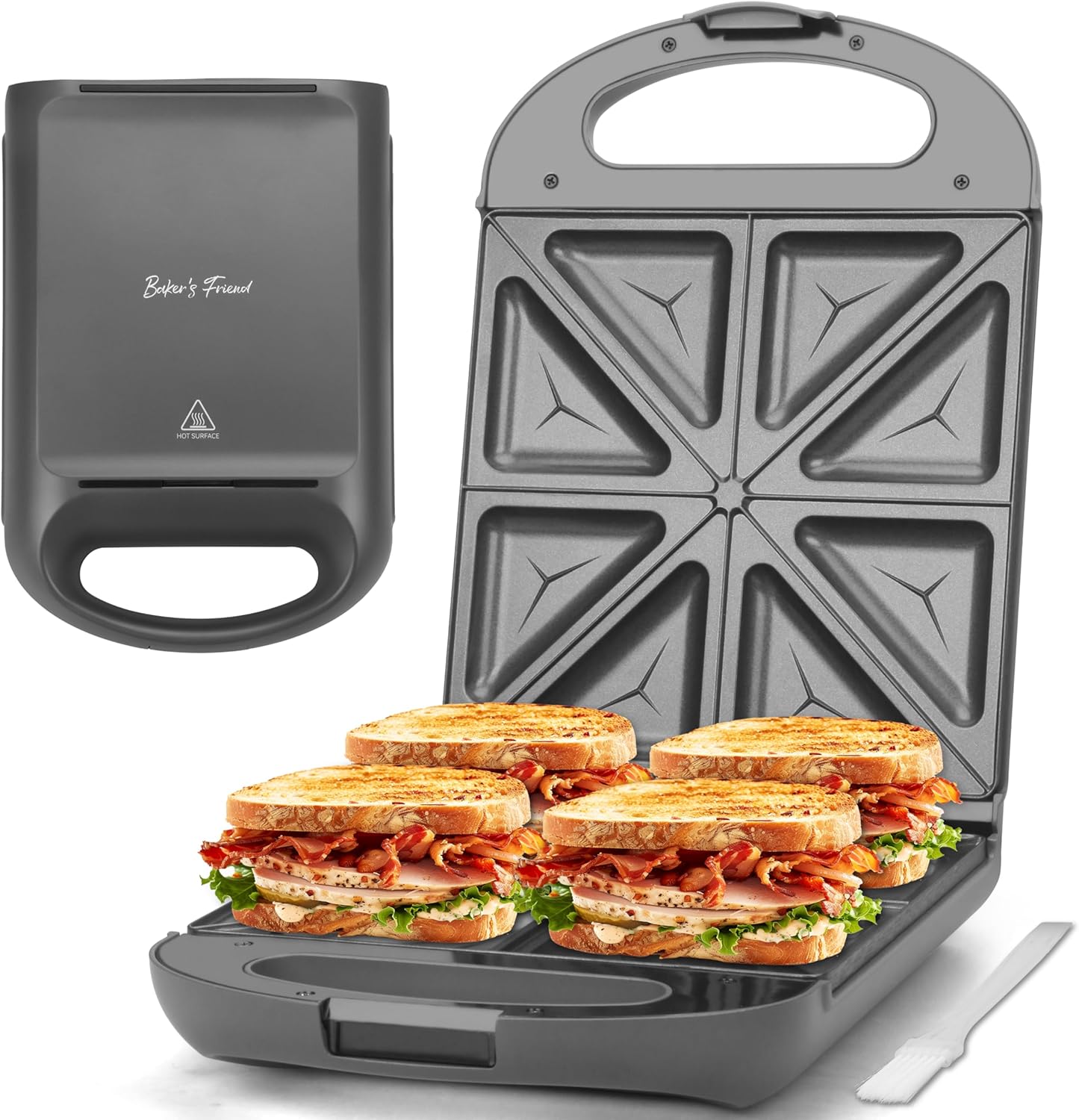 Baker's Friend 4-Slice Breakfast Sandwich Maker - Nonstick & Convenient