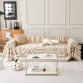 Boho Khaki White Cream Sofa Cover - Reversible Chenille Slipcover