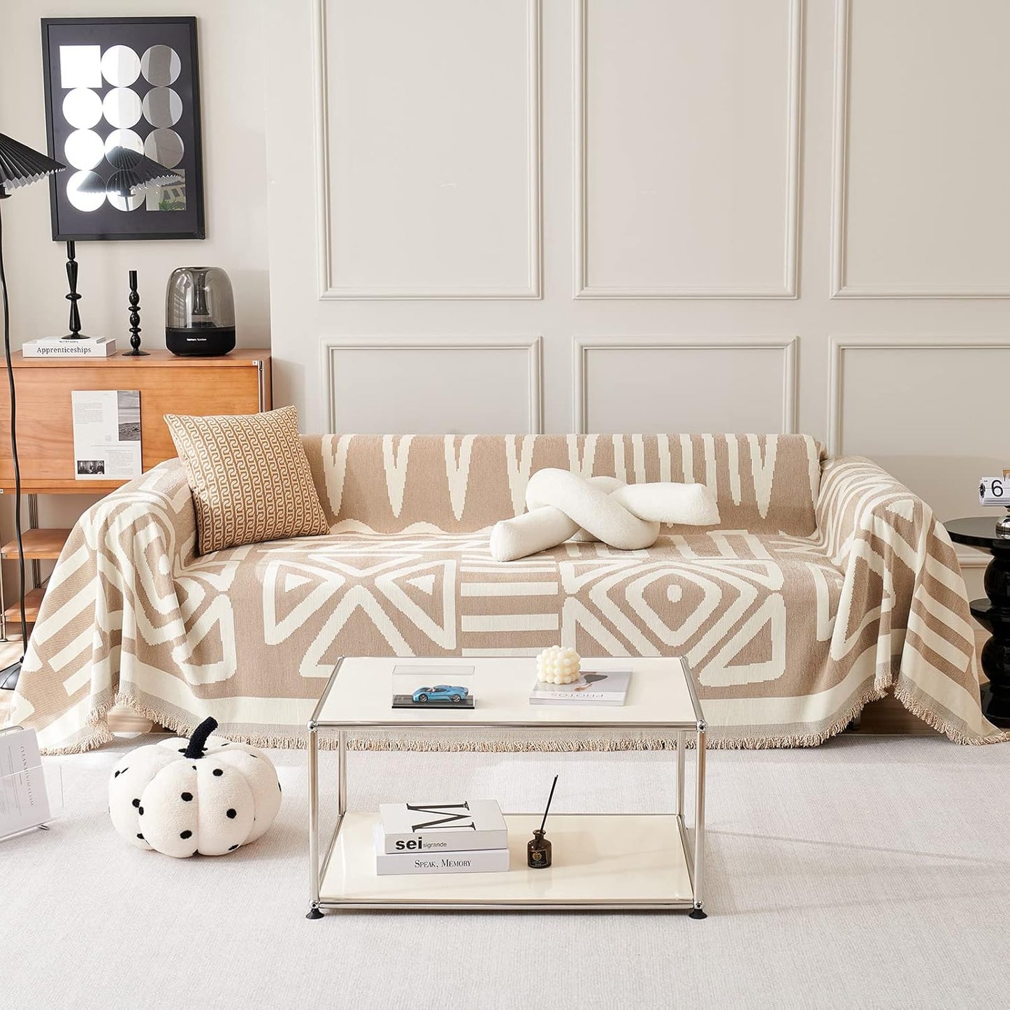 STACYPIK Boho Khaki White Cream Sofa Cover for Stylish Homes