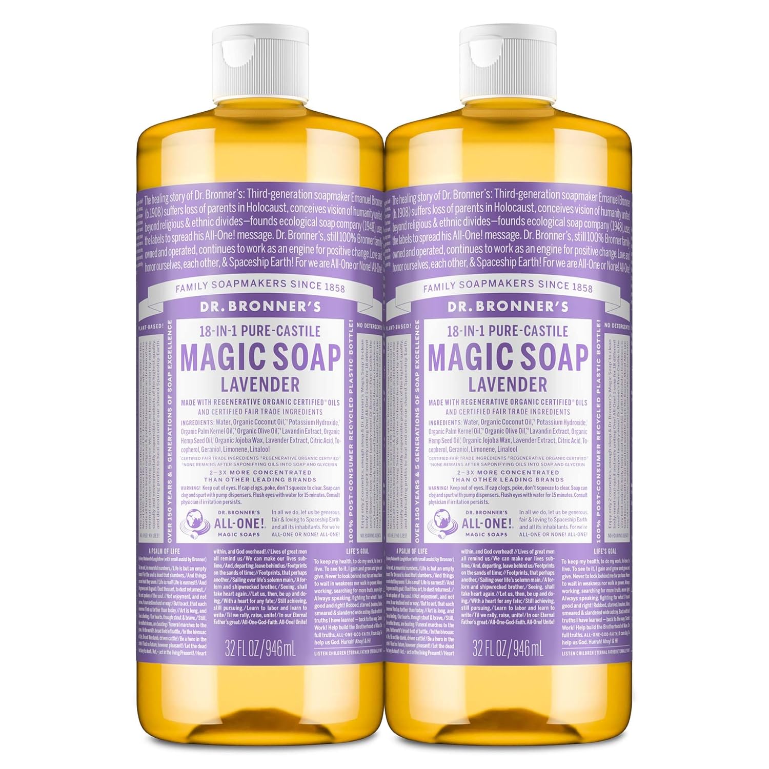 Dr. Bronner's Pure-Castile Liquid Soap - Lavender 32oz 2-Pack