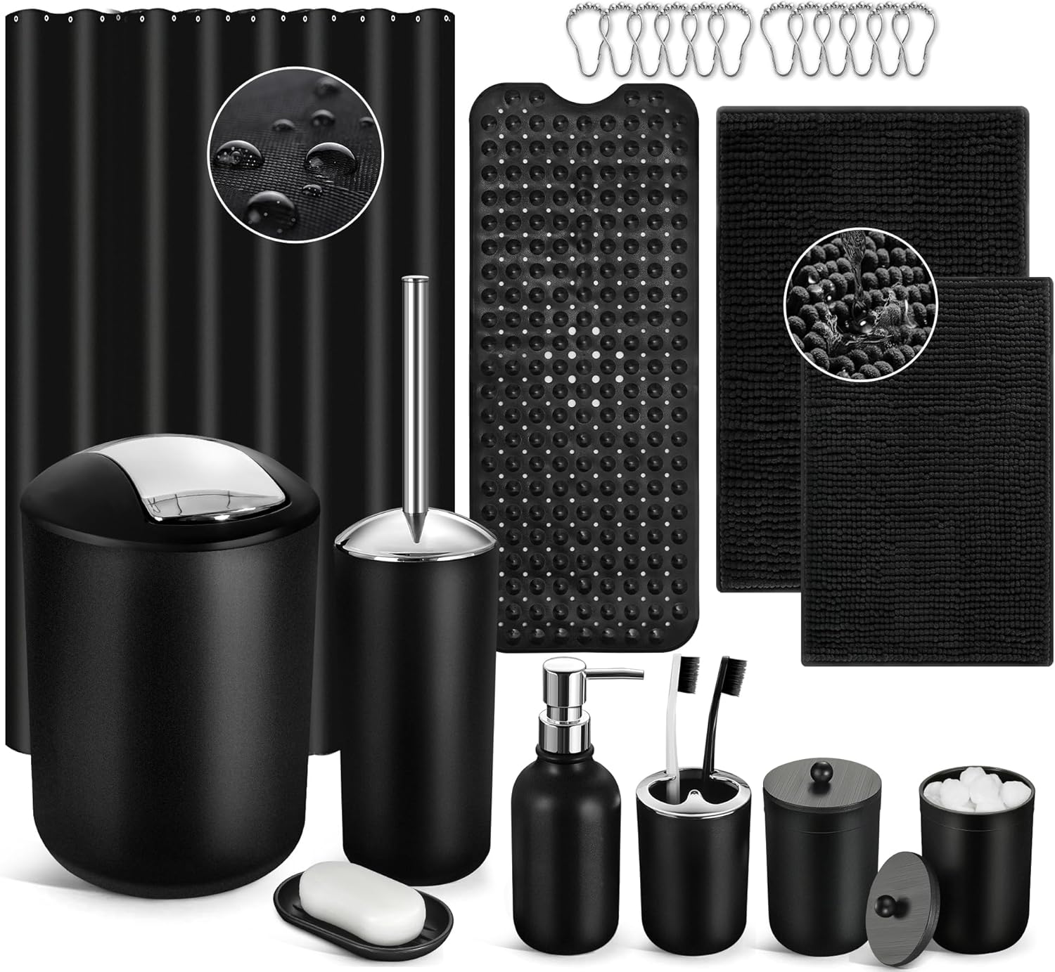 Complete Black Bathroom Accessories Set for Modern Decor