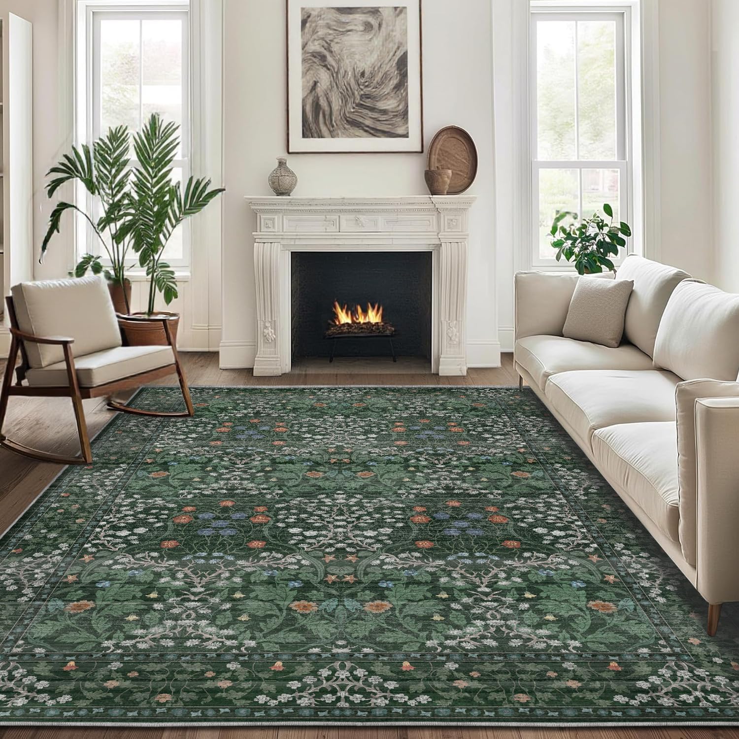 Soft Boho Vintage Area Rugs for Living Room - 5x7 Machine Washable