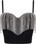 Rhinestone Tassel Crop Tank Top - Sparkling Beaded Bustier