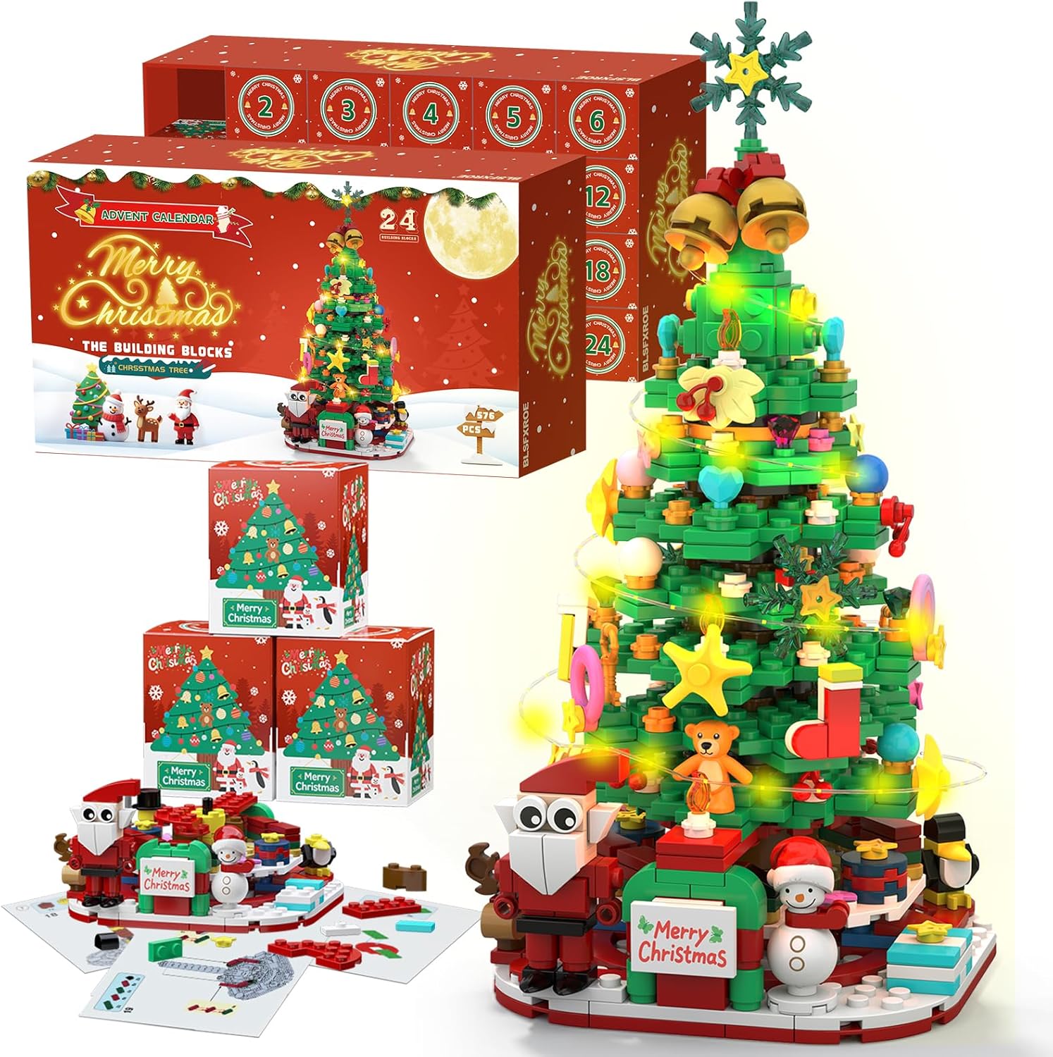 Advent Calendar 2025 Building Blocks Set with LED Light for Christmas