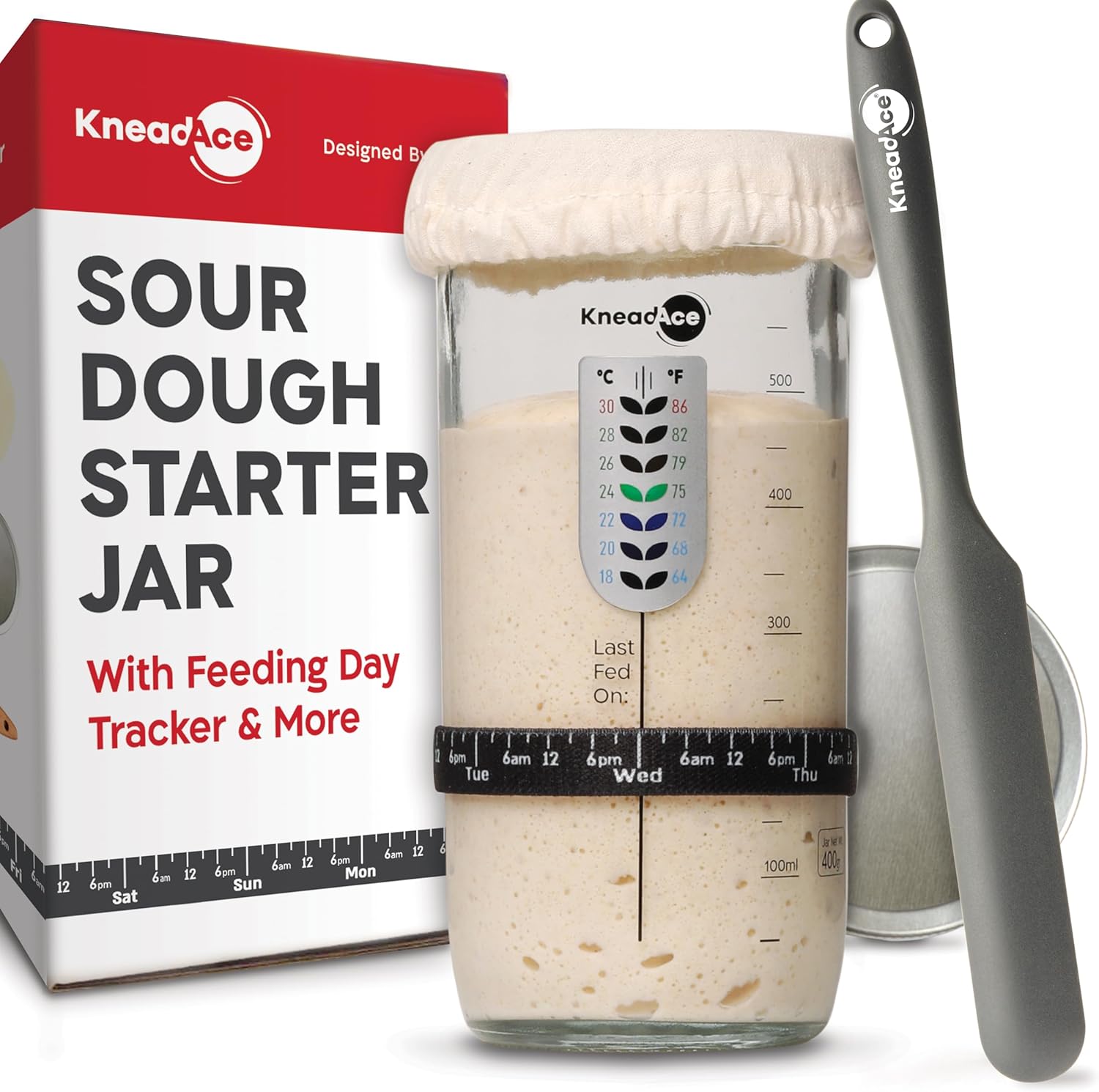 KneadAce Sourdough Starter Kit - Date Marked Jar + Tools