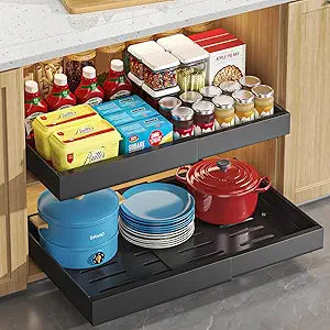 Pull Out Cabinet Organizer with Adjustable Slide Out Drawers