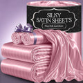 Satin Bed Sheets Queen Size - 4 Piece Striped Pink Set - Luxury Satin