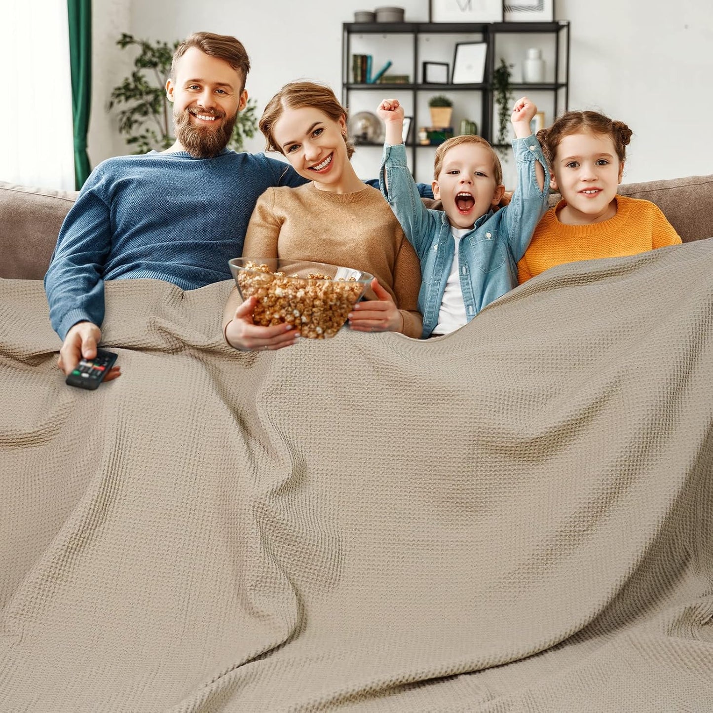 PHF 100% Cotton Waffle Weave Family Blanket for Cozy Comfort