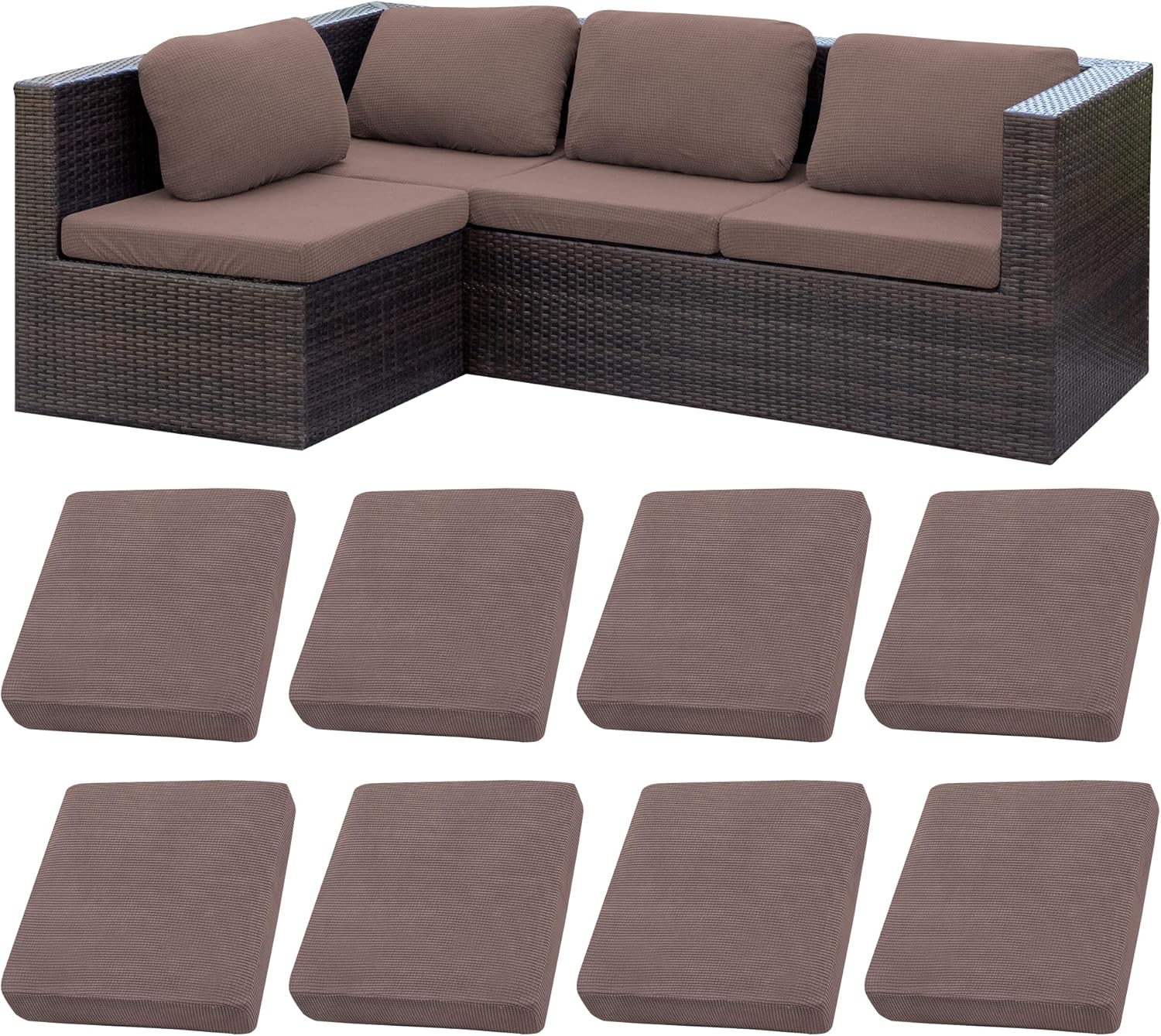 8Pcs Stretch Patio Cushion Covers for Outdoor Furniture Protection