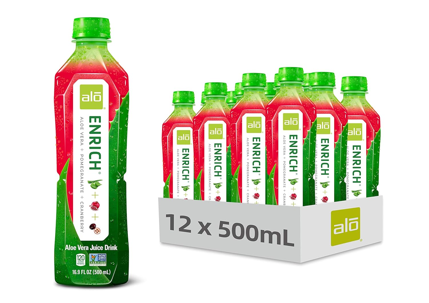 Plant-Based Aloe Juice | Pomegranate + Cranberry | 16.9 fl oz x12